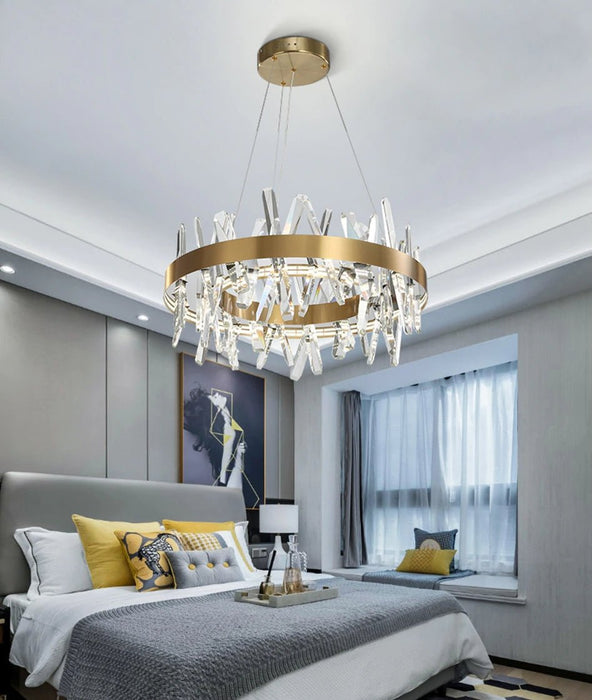 MIRODEMI® Stepless Dimming Crystal Ring Led Chandelier for living room, dining room Dia23.6*H11.8" / Warm Light (3000K)