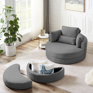 Modern Grey Sofa with a Storage and a Big Round Linen Fabric Chair for Lounge image | luxury furniture | luxury sofa