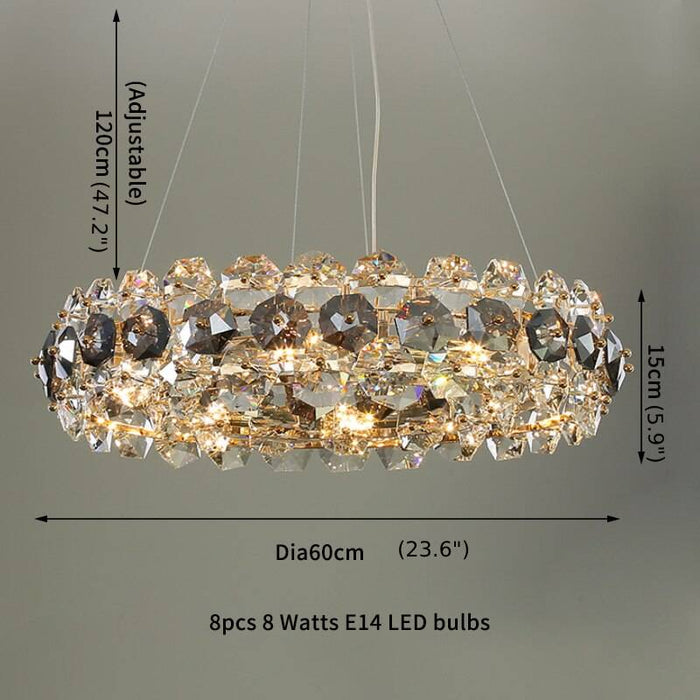 MIRODEMI® Round Gold crystal modern chandelier for living room, dining room Dia23.6*H5.9" / Warm White / Dimming