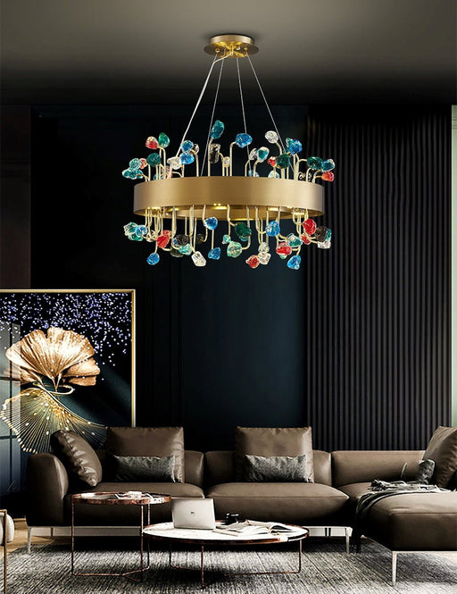 MIRODEMI® Gold Round Colorful Crystal Chandelier for Living room, Kitchen Color crystal / Dia23.6*H15.7" / Warm White