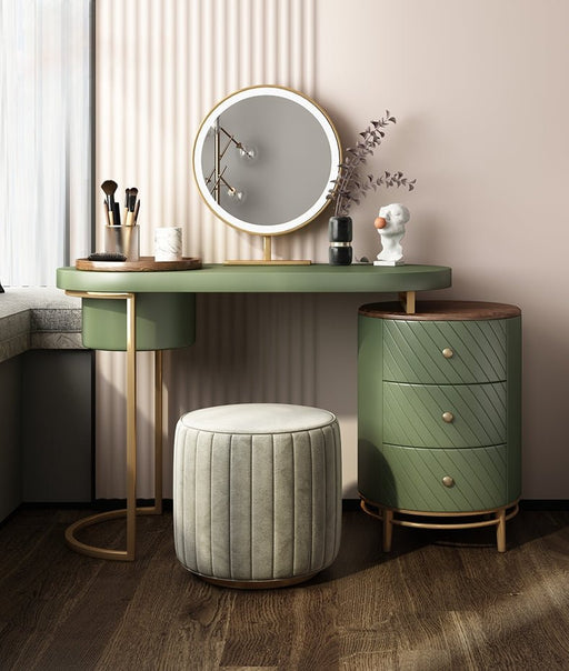 Green Dresser with Removable Tray Top, LED Light Mirror and 4 Wood Drawers image | luxury furniture | home decor