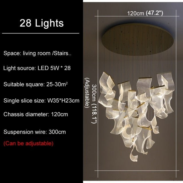 MIRODEMI® Luxury modern led light chandelier for staircase, living room, foyer, stairwell Warm Light / Dimmable / 28 Lights