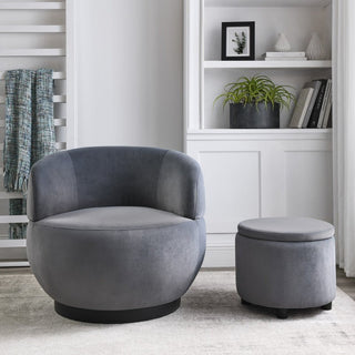 Barrel accent chair with ottoman, stainless steel, foam, and solid wood for a living room