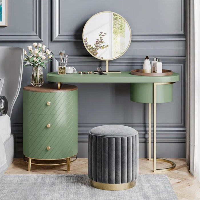 Green Dresser with Removable Tray Top, LED Light Mirror and 4 Wood Drawers image | luxury furniture | home decor