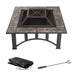 MIRODEMI® Outdoor Wood Burning Fire Pit Table With BBQ Grill Shelf For Backyard Terrace