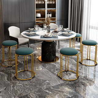 Nordic Suede and Leather Stacked Dining Round Stool image | luxury furniture | luxury stools | luxury leather stools