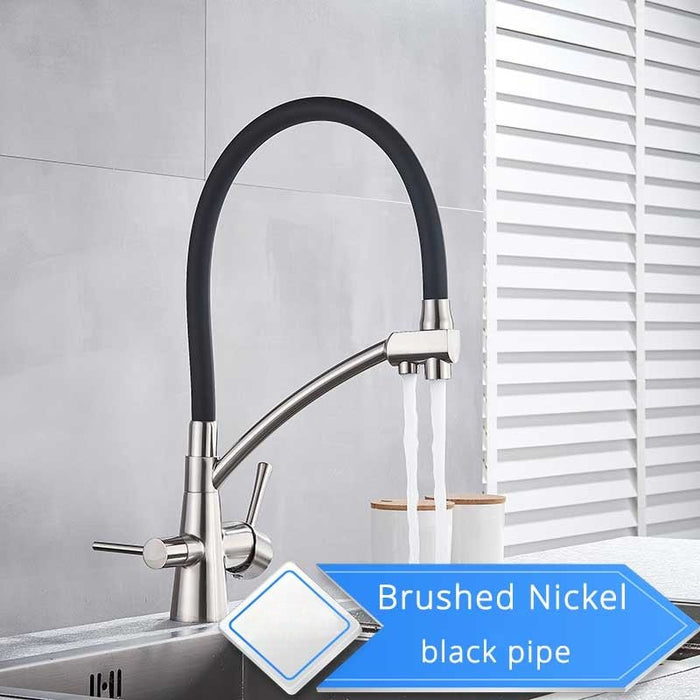 MIRODEMI® Deck Mounted 360 Degree Rotation Pure Water Kitchen Tap Brushed Nickel (Black Pipe)
