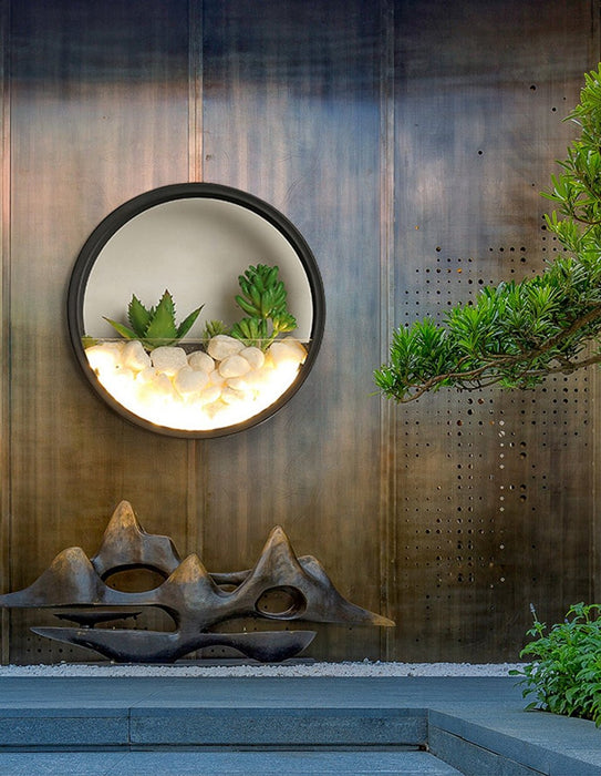 MIRODEMI® Modern Black Art Plant Outdoor Waterproof LED Wall Lamp For Garden, Porch D19.7" / Warm white