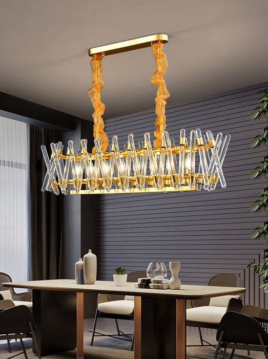 MIRODEMI® Luxury Gold Rectangle Creative Design Glass Chandelier For Dining Room L37.4*W13.8*H9.8" / Warm Light (3000K) / Dimmable