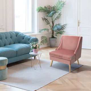 Velvet accent chair made of velvet with rubber wood legs, minimalist modern style