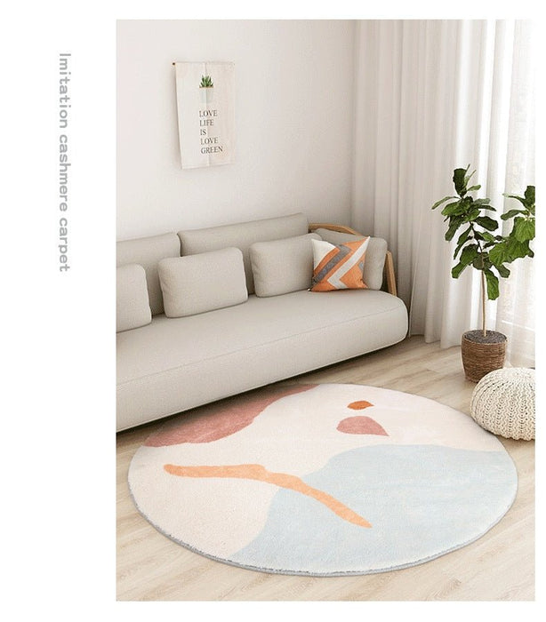 Beige/White Modern Round Fluffy Area Carpet 2'8"х2'8" (80х80cm) / FYR237