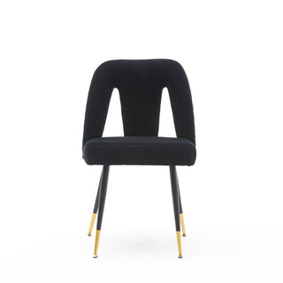 Minimalist modern velvet dining chair in velvet with black metal legs