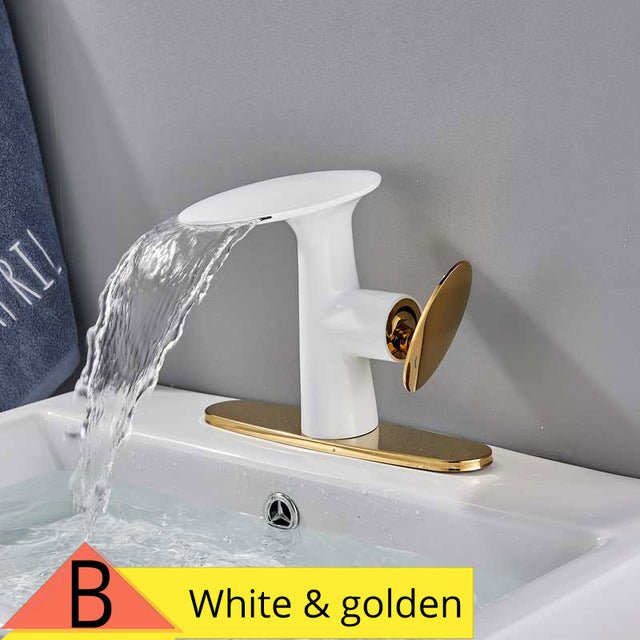 MIRODEMI® White/Chrome/Black Waterfall Bathroom Sink Faucet Deck Mounted White-Golden / B / W8*H6*L9.8"
