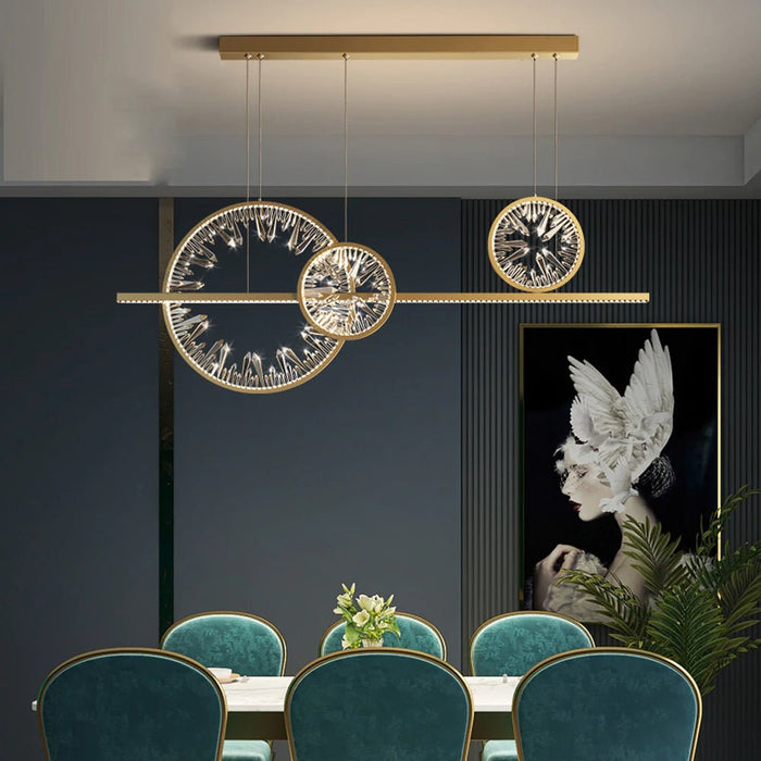 MIRODEMI® Broken Glass Design Crystal Rectangle Rings Hanging LED Art Chandelier A-style, gold / L47.2*H18" / Warm light 3000K