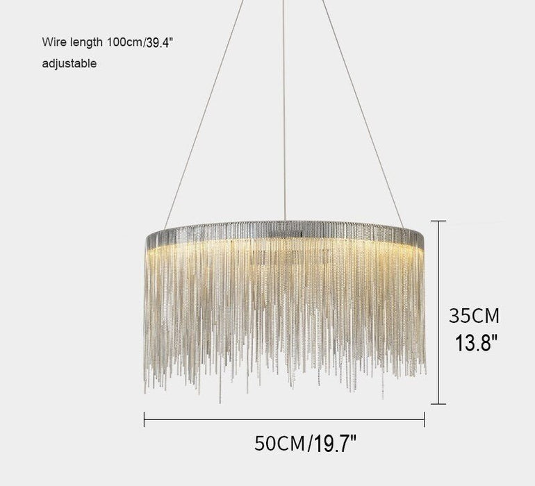 MIRODEMI® Luxury Postmodern Design Round/Rectangle/Arc Silver Chain Hanging LED Chandelier Round - Dia19.7*H13.8" / Warm light 3000K