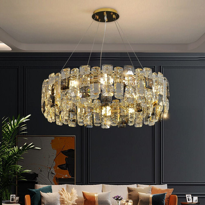 MIRODEMI® Round Luxury Crystal Creative Hanging Chandelier for Living Room, Dining Room 6 bulbs - Dia19.7*H7.5" / Warm light (3000K), not-dimmable