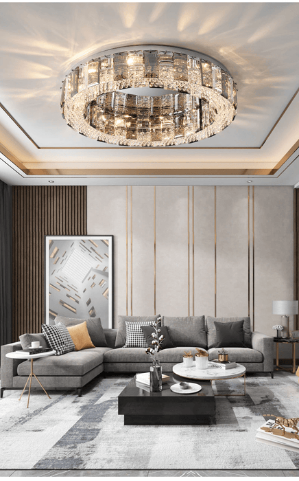 MIRODEMI® Loano | Modern Gorgeous Drum Ceiling Crystal Chandelier 19.7'' / Warm Light / Dimmable