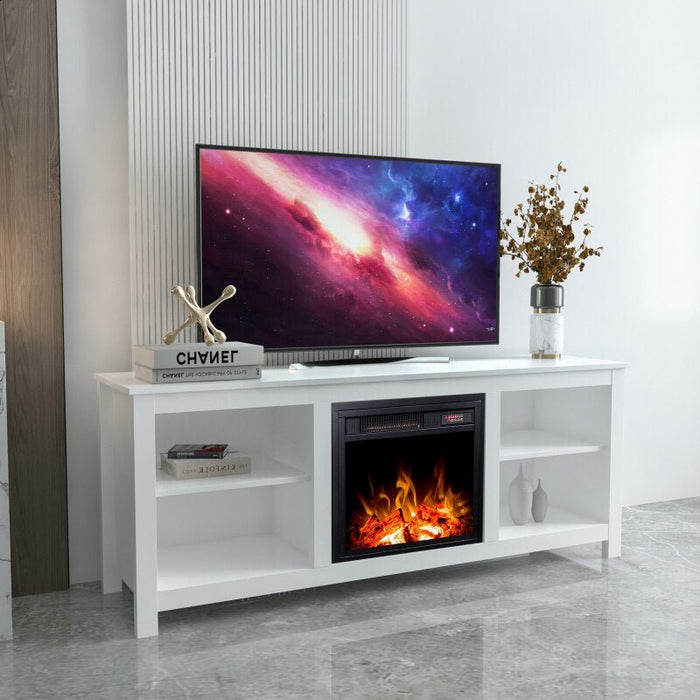 White TV Cabinet with Electric Fireplace and Heater Remote Control Set
