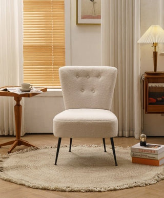 Ivory teddy-fabric slipper accent chair, teddy fabric with metal legs, ideal for the living room
