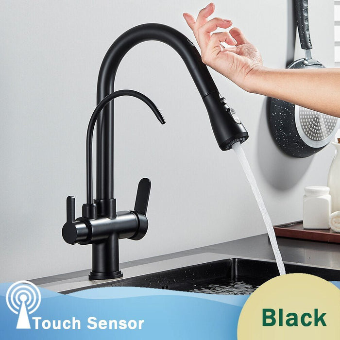 MIRODEMI® Black/Chrome Touch Sensor Kitchen Faucet Mixer Tap with Swivel Matte Black / W7.5*H15.7"