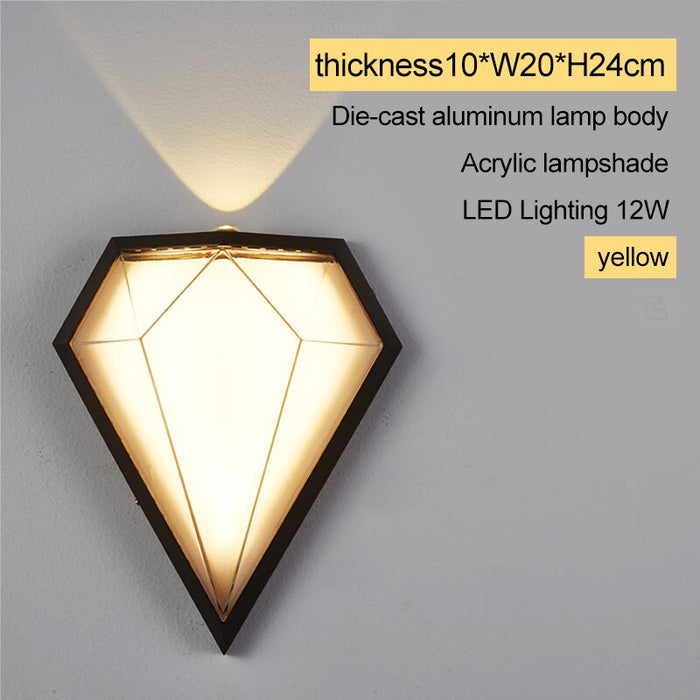 MIRODEMI® Outdoor Waterproof Diamond Shape Colorful Light LED Wall Lamp For Garden W7.9*D3.9*H9.4" / Yellow lighting