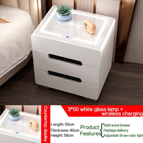 MIRODEMI® White/Black Smart Bedside Cabinet With Wireless Charger & Touch Sensor Light W15.7/19.7*D15.7*H22" / White Quality Upgrade