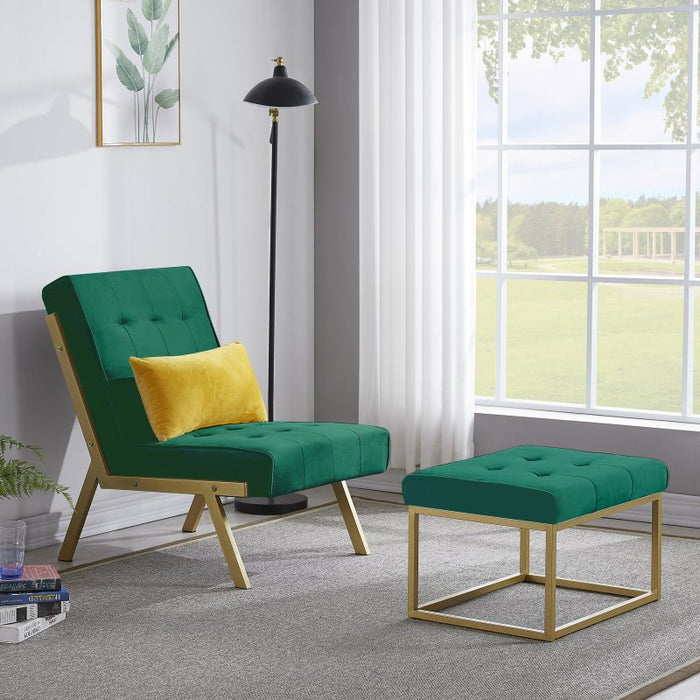 Gold Metal Frame Velvet Upholstery Chair with Ottoman