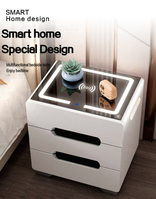 MIRODEMI® White/Black Smart Bedside Cabinet With Wireless Charger & Touch Sensor Light