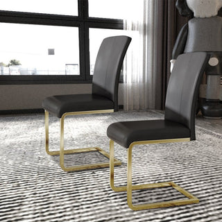 Stylish white dining side chair in PU leather with gold-tone iron legs