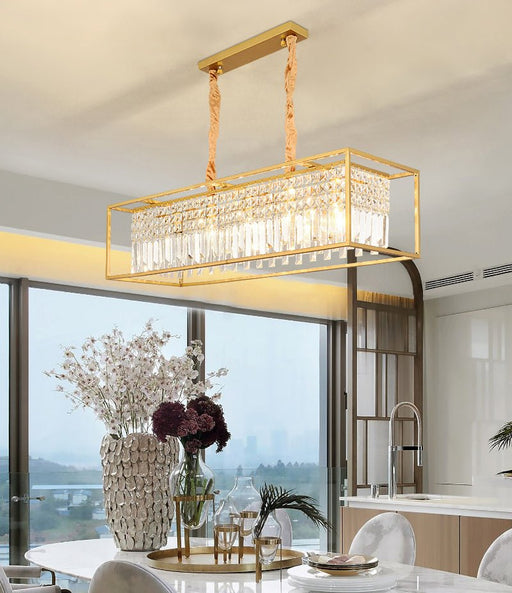 MIRODEMI® Rectangle Crystal Hanging LED Chandelier for Dining Room, Kitchen, Living Room Cool Light / Dimmable / Gold
