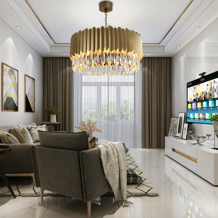 MIRODEMI® Round Gold/Black Crystal Chandelier For Living Room, Bedroom