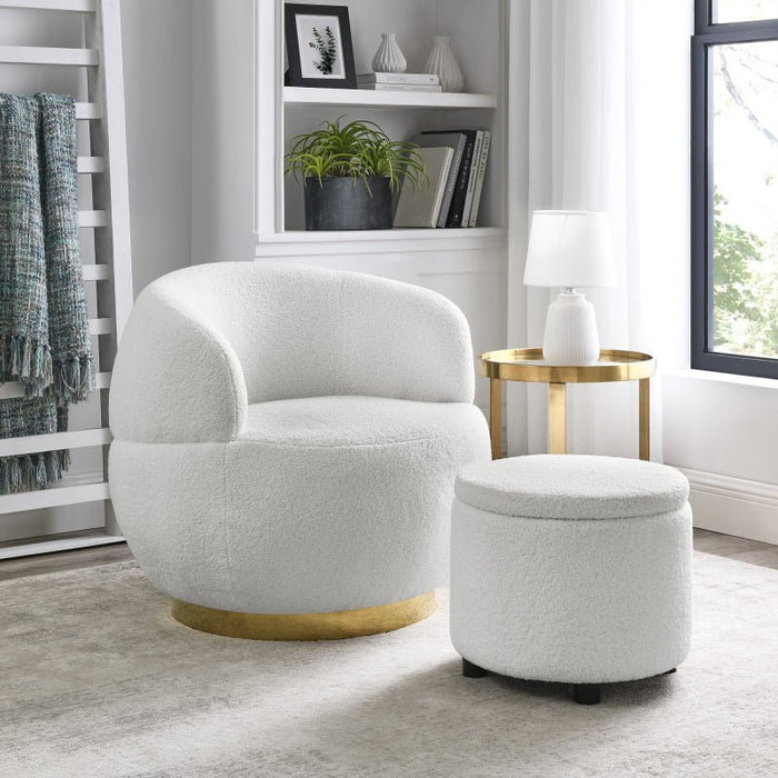 Barrel Chair with Gold Stainless Steel Base with Storage Ottoman Ivory