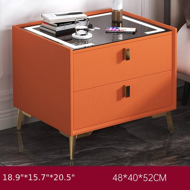 MIRODEMI® Gray/White Multifunctional Wood Bedside Cabinet With Wireless Charger W18.9*D15.7*H20.5" / MDF Orange