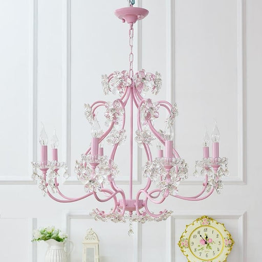 MIRODEMI® Pink Metal Chandelier with Crystal Lights 8 Lights