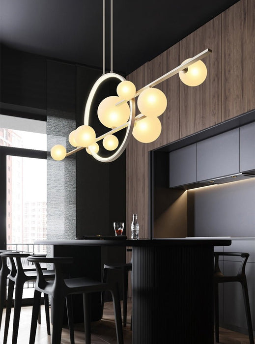 Mirodemi® White/Black Glass Bubble LED Chandelier For Dining room, Kitchen Island W55.1*H35.4" / Warm light / White