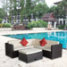 4-Piece Patio Set of Brown Poly Rattan Beige Cushion Combined with 2 Red Pillows image | luxury furniture | outdoor furniture