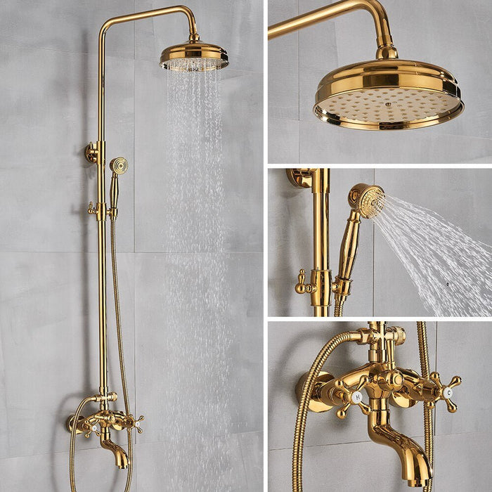 MIRODEMI® Gold Shower Faucet Set Wall Mounted with Tub Spout Dual Handles Mixer Tap WQGGTHS / Shower head: 8.3" Stainless Steel Shower Hose: 32.3" - 47.2"