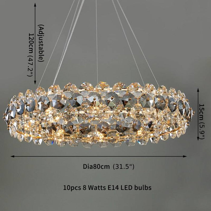 MIRODEMI® Round Gold crystal modern chandelier for living room, dining room Dia31.5*H5.9" / Warm White / Dimming