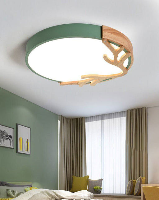 MIRODEMI® Modern LED Ceiling Lamp Surface with Wood for Kids Room, Living Room Green / Dia11.8" / Dia30.0cm