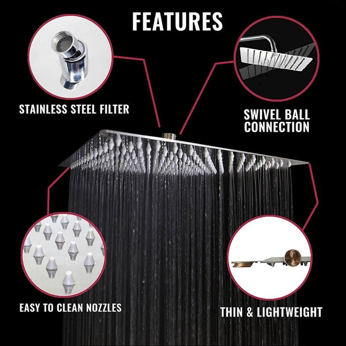 Chrome Wall Mounted Square Rain Shower Head and 11"Adjustable Extension Arm