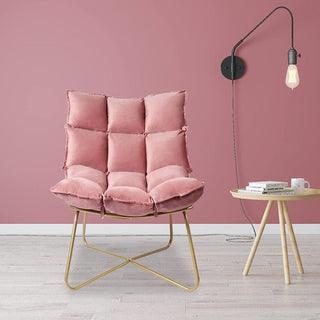 Pink minimalist modern velvet lounge accent chair in velvet with metal legs