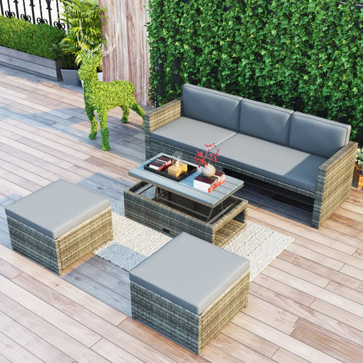 Backyard Patio Rattan Gray Sofa Set with Retractable Table image | luxury furniture | Retractable Tables | outdoor furniture