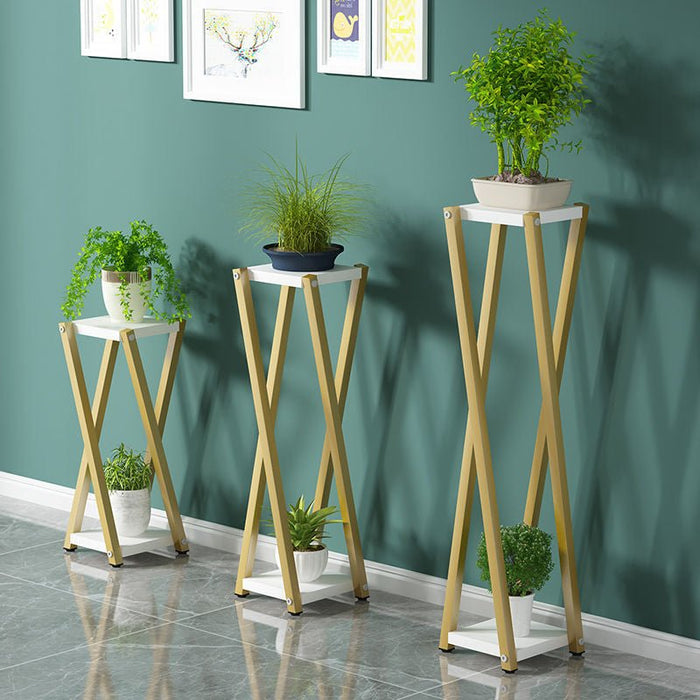 Multi-Layer Golden Flower Plant Shelves for Living Room, Balcony Gold+White / H23.6" / H60.0cm