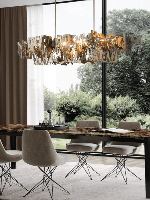 Mirodemi® Postmodern Grey/Gold Metal Art Rectangle Chandelier For Dining room L31.5" / Cold white / Coffee Sand Golden