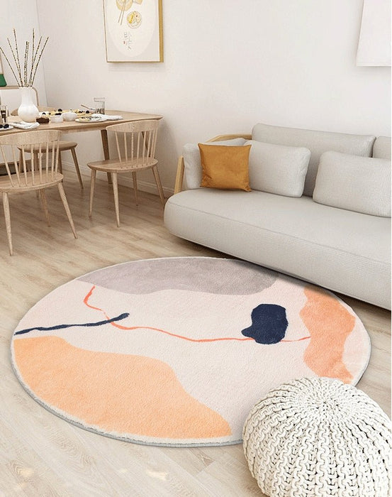 Beige/White Modern Round Fluffy Area Carpet