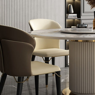 Set of 2 dining chairs in leather with carbon steel legs