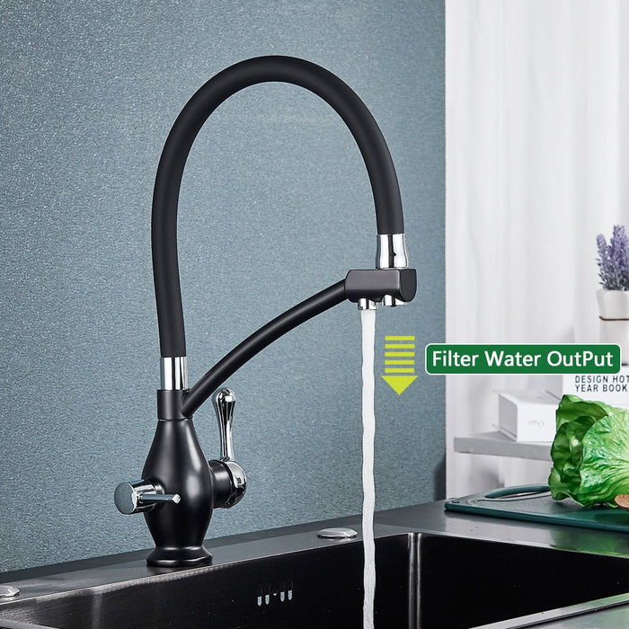 MIRODEMI® Dual Spout Swivel Pull Down Kitchen Faucet With Filter