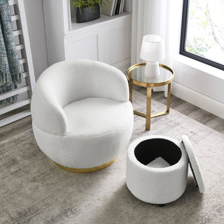 Barrel accent chair with ottoman made of stainless steel, foam, and solid wood, minimalist modern style