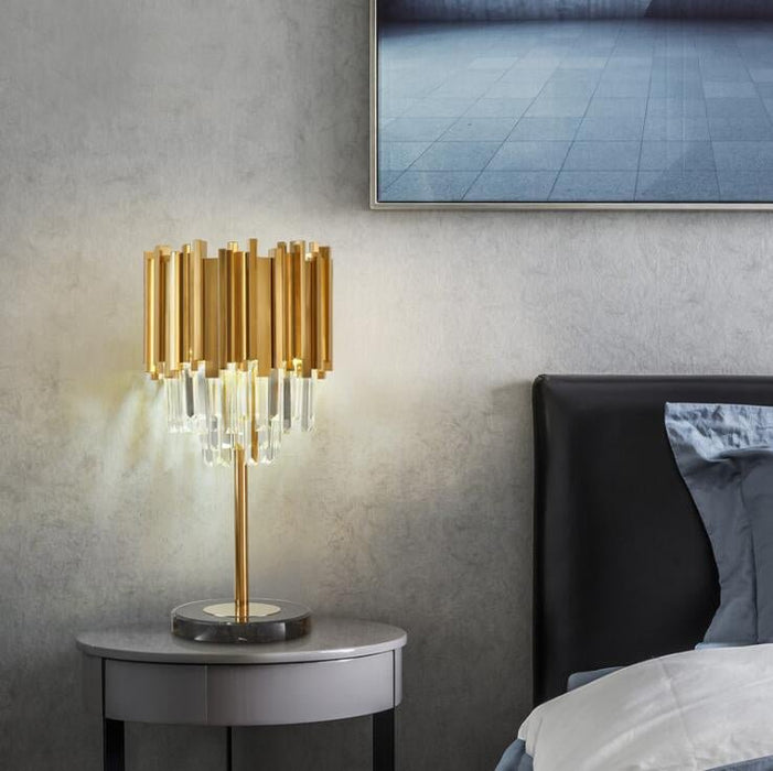 MIRODEMI® Gold/Chrome Polished Steel Crystal Modern Table Lamp for Living Room, Bedroom