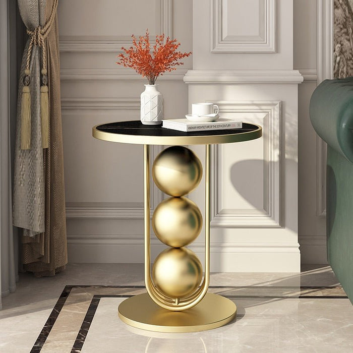 Gold/Black/White Round Coffee Table For Luxury Living Room Gold + Black / D19.7*H21.7"